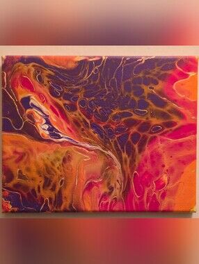 Abstract Fluid Art Canvas in Purple, Pink & Orange - Brand Not Specified